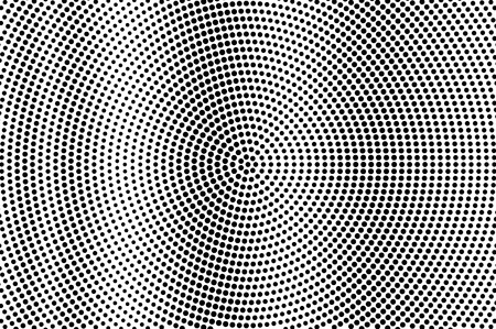 Black on white halftone vector texture. Centered perforated surface. Grunge dotwork gradient. Digital pop art background. Monochrome halftone overlay for vintage effect. Black ink dot cartoon textureのイラスト素材