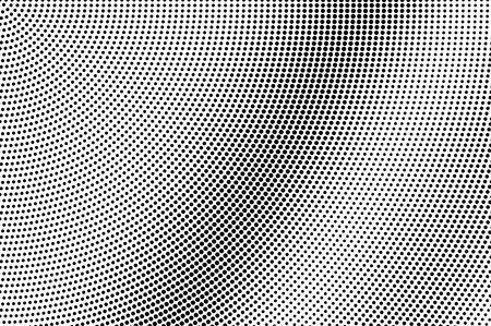 Black dots on white background. Abstract perforated surface. Radial halftone vector texture. Diagonal dotwork gradient. Monochrome halftone overlay for vintage design. Pop art style dot texture cardのイラスト素材