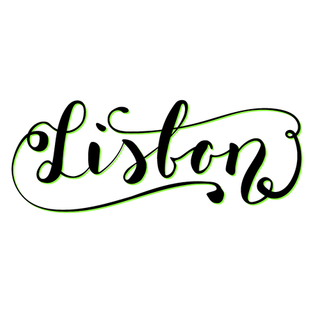 Lisbon city name handwritten lettering. Portugal capital calligraphic vector sign on white background. Vacation destination tourist tag. Geographical brush pen lettering. Lisbon inscription or labelのイラスト素材