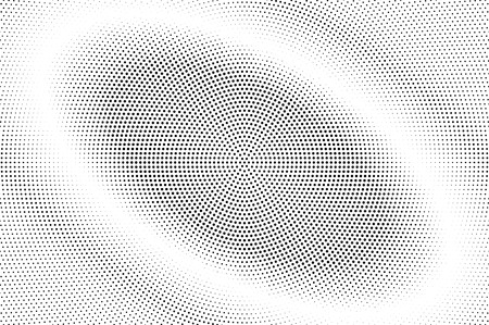 Black and white halftone vector background. Oval gradient on frequent dotwork texture. Centered dotted halftone. Retro halftone overlay. Vintage distressed effect. Monochrome perforated textureのイラスト素材