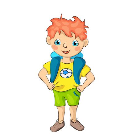 Red hair boy with happy smile and football t-shirt.rのイラスト素材