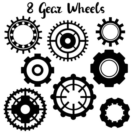 Black gear wheel icon set on white background. Black and white gear wheel.のイラスト素材