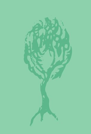 Blank postcard with tree silhouette. Tree with crown and root stamp or watermark on vertical card. Earth Day greeting. Summer holiday outdoor banner template. Leafy tree icon. Wild nature woodのイラスト素材