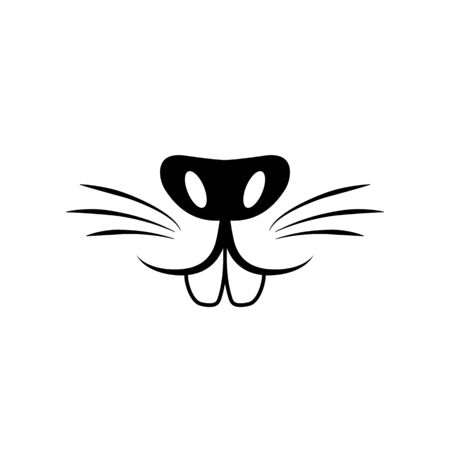Cute rabbit nose minimalist black on white vector illustration. Cute rabbit icon. Animal nose and teeth logo for veterinarian or pet shop. Domestic animal symbol. Hare teeth drawing. Cute bunny stampのイラスト素材