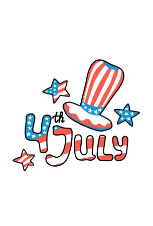 USA Independence Day Postcard. American Flag Hat Stars Vertical Card. 4 July Greeting Card. American Independence Day Party Decor. Patriot Postcard Template. USA Holiday Vector Illustrationのイラスト素材