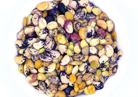 Multicolored bean on white background. Healthy food banner template. Kidney bean in circle shape on...