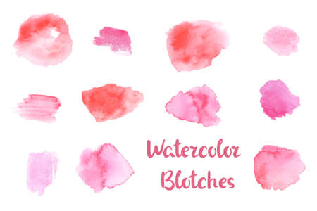 Pink and red watercolor blot on white background. Semi-transparent paint blotch isolated. Handdranw watercolor brush stroke. Pink color backdrop for romantic or feminine logo design. Watercolour stainの写真素材