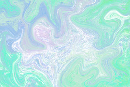 Blue green agate multicolored digital texture. Natural marbling abstraction backdrop. Digital suminagashi template. Pastel color liquid paint surface decoration for textile or stationeryの写真素材
