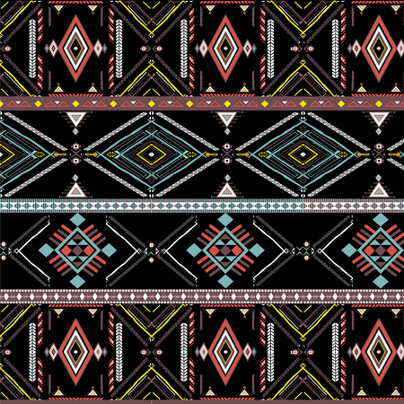 Tribal art seamless pattern. Ethnic geometric print. Aztec colorful repeating background texture.のイラスト素材