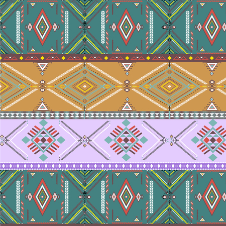 Tribal art seamless pattern. Ethnic geometric print. Aztec colorful repeating background texture.のイラスト素材