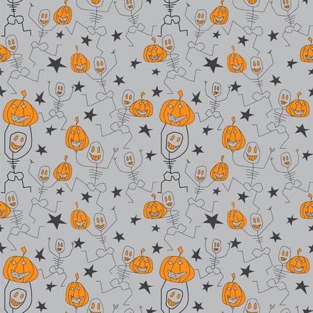 happy creepy dancing silhouettes holding halloween s pumpkins.seamless pattern for printing on paper and fabric. perfect for halloween packaging.のイラスト素材