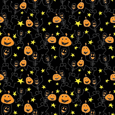 happy creepy dancing silhouettes holding halloween s pumpkins.seamless pattern for printing on paper and fabric. perfect for halloween packaging.のイラスト素材