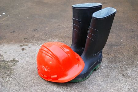 Hard Hat and Rubber Bootsの写真素材