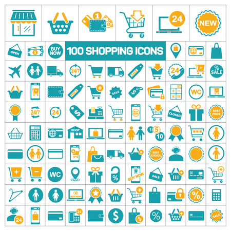 100 shopping icons set two color on white backgroundのイラスト素材