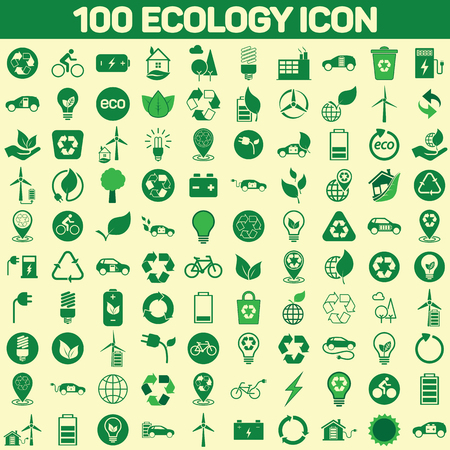 100 ecology green recycle setのイラスト素材