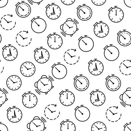 Seamless clock black icons pattern on white backgroundのイラスト素材