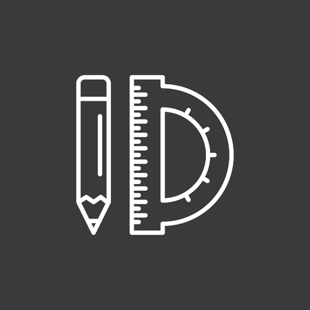 thin line ruler and pencil icon on dark backgroundのイラスト素材