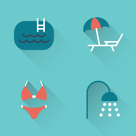 Flat pool swimming icons set on blue backgroundのイラスト素材