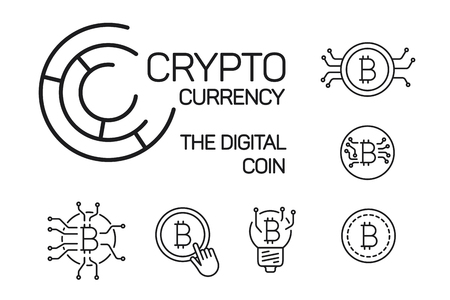 thin line bitcoin illstrations set on white backgroundのイラスト素材