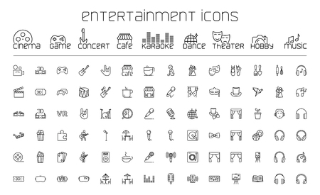 thin line entertainment icons set on white backgroundのイラスト素材
