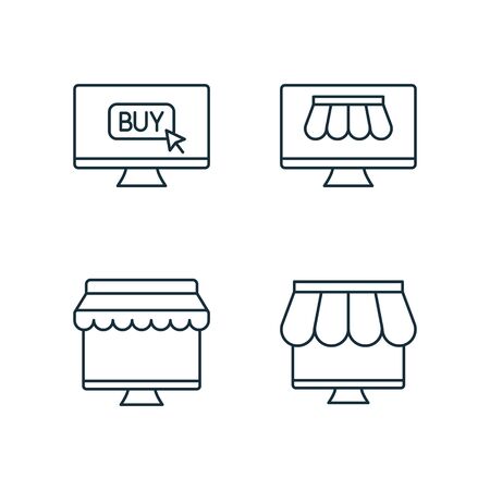 shopping by online market thin line icons set on white backgroundのイラスト素材