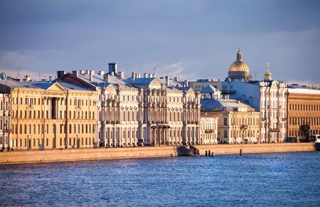 Beautiful houses on the embankment of the Neva river, Russiaの写真素材