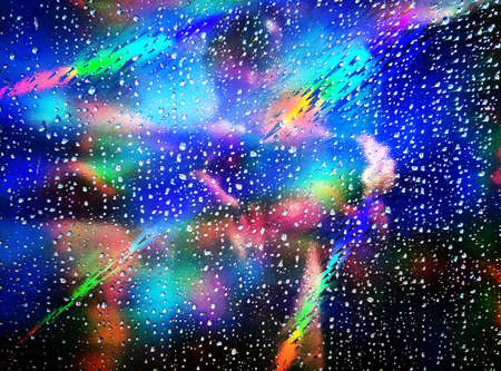 Mottled surface with water drops, multicolored spots, darkの写真素材