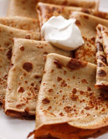 Pile of buckwheat pancakesの写真素材