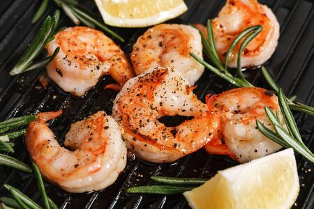 Grilled tiger shrimpsの写真素材
