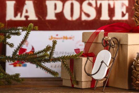 Christmas gifts and Christmas tree. the attributes of Christmasの写真素材