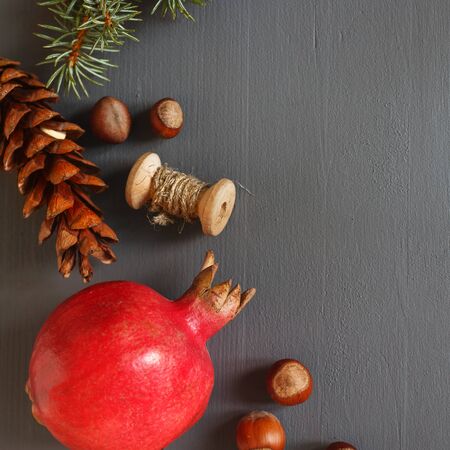 Christmas composition. Cones. Fir branchesの写真素材