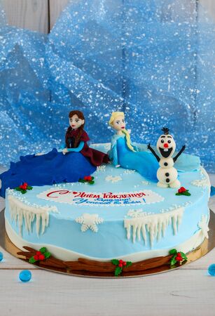 Mastic blue cake birthday beautiful decor decoratedの写真素材