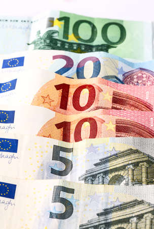Euro cash. Many Euro banknotes of different values.の写真素材