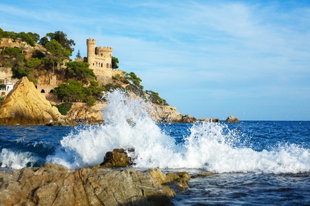 Lloret de Mar. 29 September 2018. Spain. View of the fortress on the rock on a Sunny day. Seascapeの写真素材