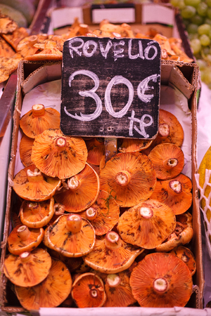 La Boqueria market, Barcelona  . Sale of mushrooms.の写真素材