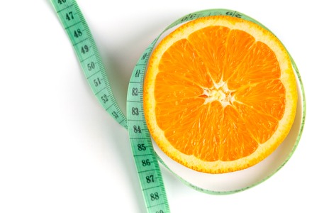 one ripe fresh slice orange on white background