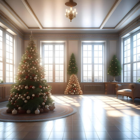 3d render of classic living room interior with christmas tree.の素材
