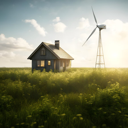 House in the meadow with windmill. Conceptual image.の素材