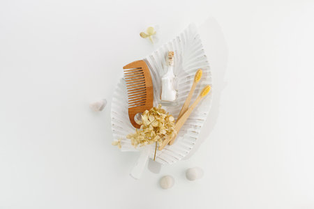 Various products for spa and beauty treatments, top view.の写真素材