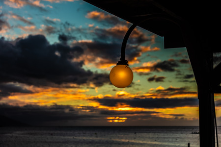 sunset and lantern in Tahitiの写真素材
