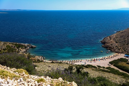 Beautiful marina in summer crowded with people in Croatiaの写真素材