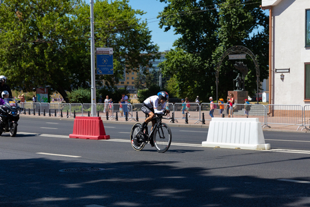 MINSK, BELARUS - JUNE 25, 2019: Cyclist from Germany participates in Women Split Start Individual Race at the 2nd European Games event June 25, 2019 in Minsk, Belarusのeditorial素材