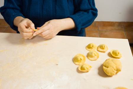 woman making pasta in italian styleの写真素材