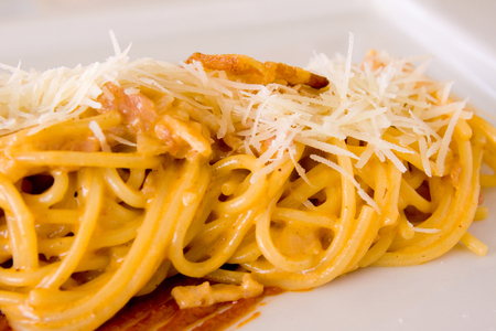 pasta served in a restaurantの写真素材