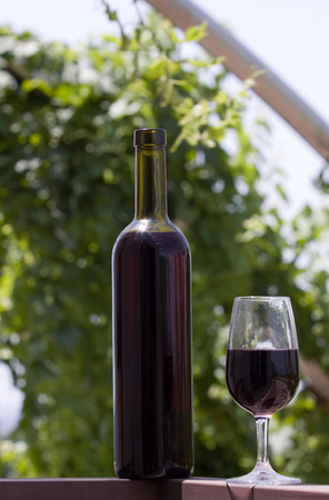 wine on a table ready to be drunkの写真素材