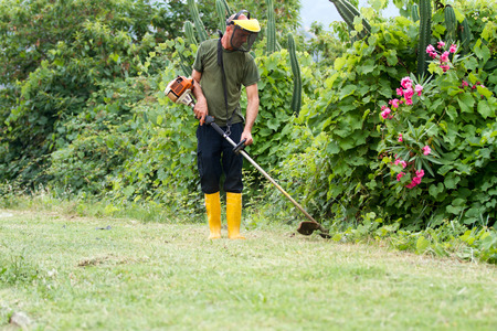 cutting the grass with cutter