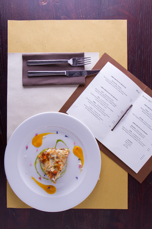 main courses ready in a gourmet restaurantの写真素材