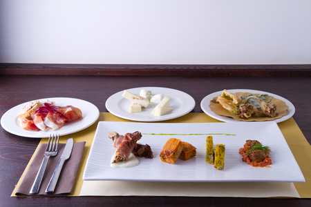 main courses ready in a gourmet restaurantの写真素材