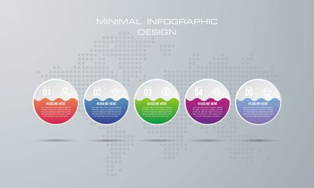 Infographic template with 5 options, workflow, process chart,Timeline infographics design can be used for workflow layout, diagram, annual report, web design, steps or processes.のイラスト素材