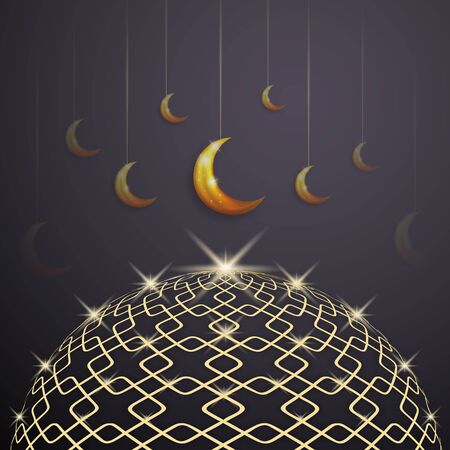 Dome of the Beautiful and Shining Mosque with Hanging Luminous Months.のイラスト素材